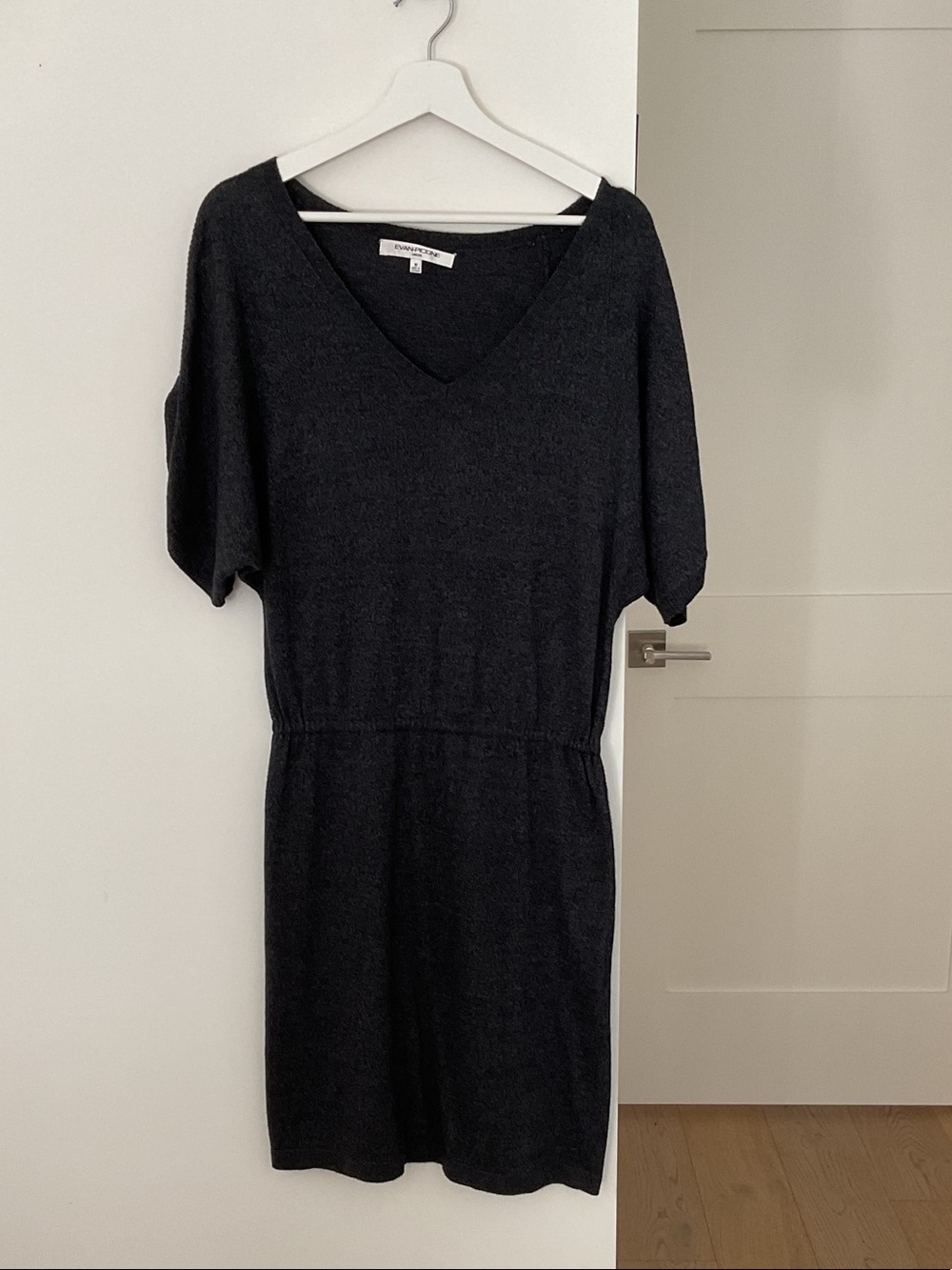 Evan Picone Charcoal V-Neck Short Sleeve Knit Dress